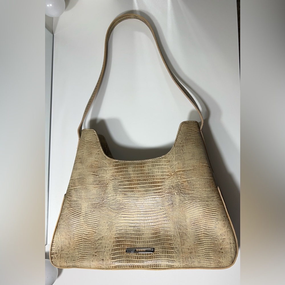 Vintage GUESS Embossed Lizard Print Shoulder Bag Y2K Tan Beige Purse